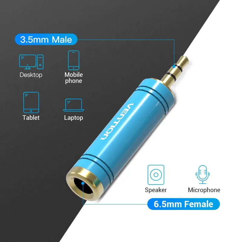 Vention 3.5mm Male to 6.35mm Female Audio Adapter Blue Aluminum Alloy Type - Vention