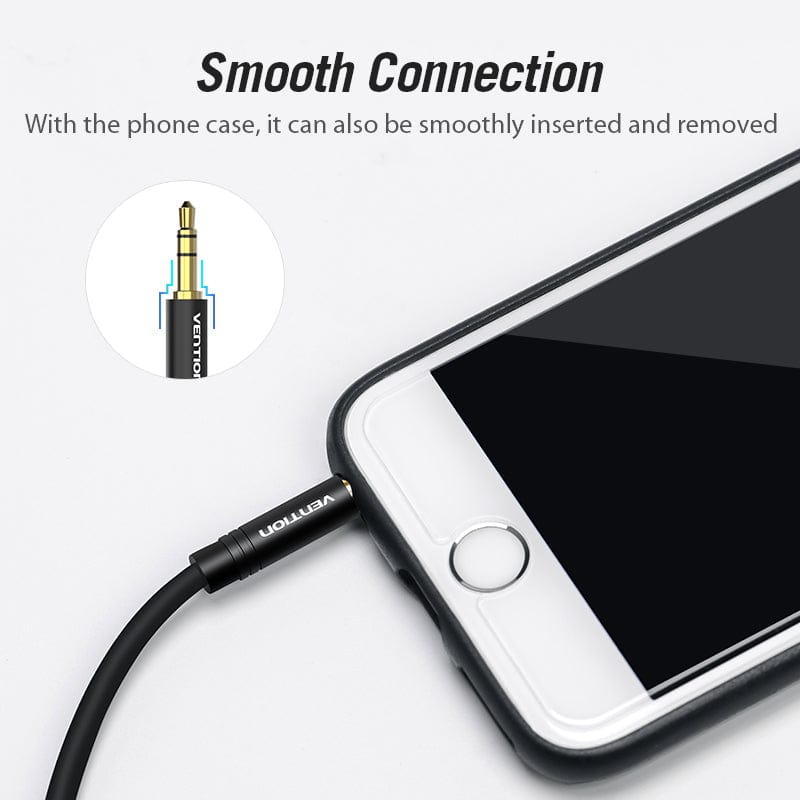 VENTION 3.5mm Male to 90°Male Audio Cable Black Metal Type