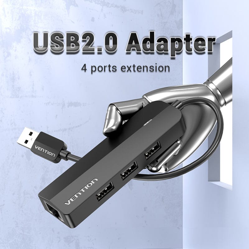 VENTION 3-Port USB 2.0 Hub with 100M Ethernet Adapter 0.15M Black