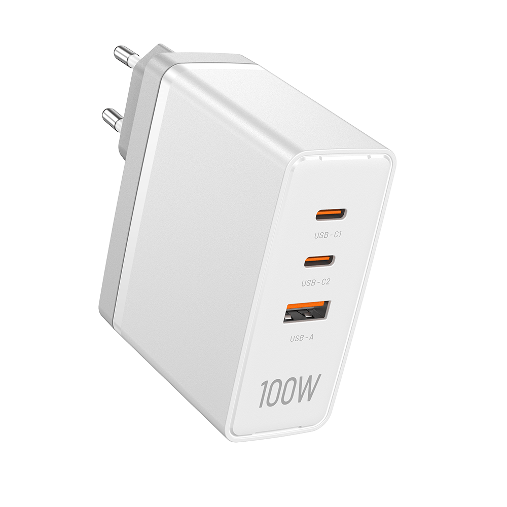 3-Port USB (C+C+A) GaN Charger (100W/100W/30W) EU-Plug