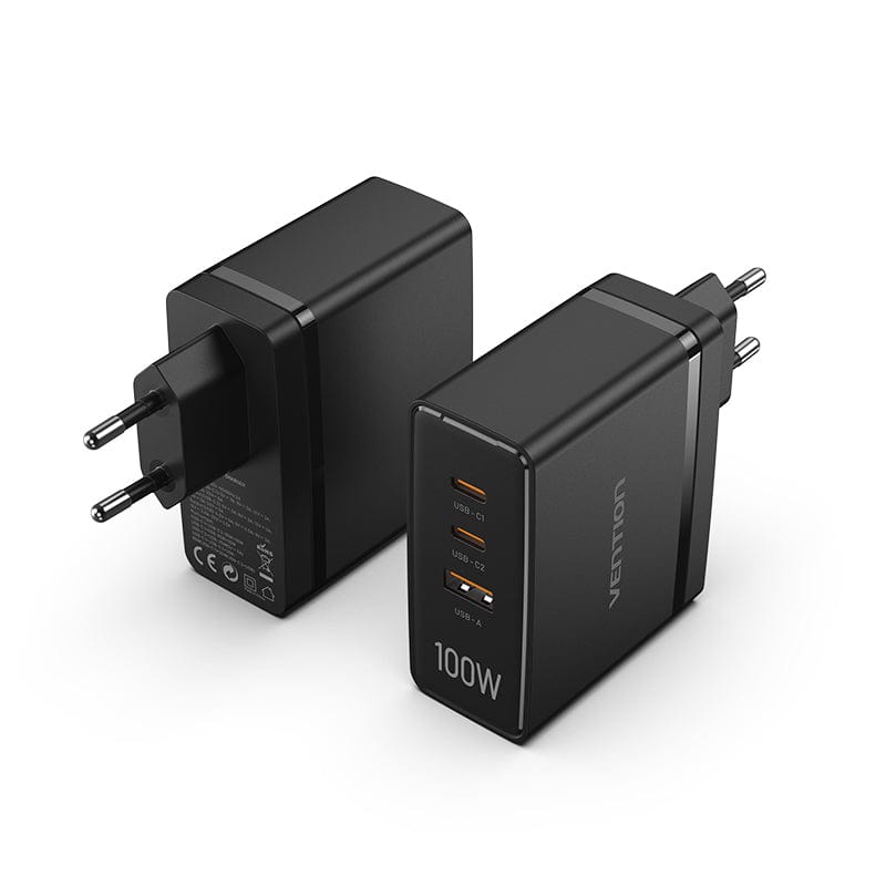 VENTION 3-Port USB (C+C+A) GaN Charger (100W/100W/30W) EU-Plug