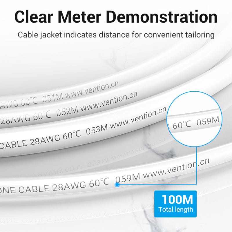 VENTION 4 Core Telephone Cable 100M White