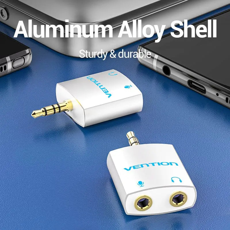 Vention 4 Pole 3.5mm Male to 2*3.5mm Female Audio Adapter Silvery Metal Type - Vention