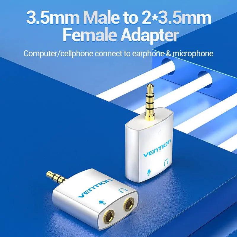 Vention 4 Pole 3.5mm Male to 2*3.5mm Female Audio Adapter Silvery Metal Type - Vention
