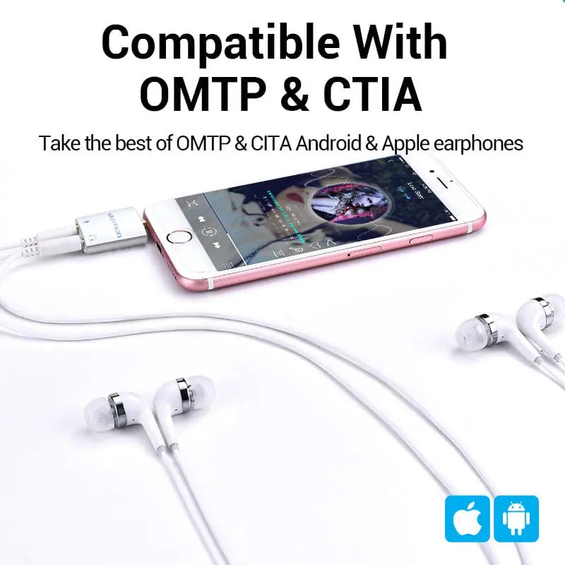 Vention 4 Pole 3.5mm Male to 2*3.5mm Female Audio Adapter Silvery Metal Type - Vention