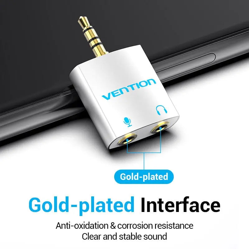 Vention 4 Pole 3.5mm Male to 2*3.5mm Female Audio Adapter Silvery Metal Type - Vention