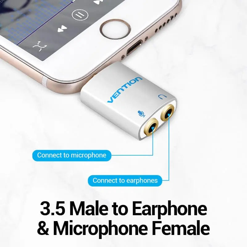 Vention 4 Pole 3.5mm Male to 2*3.5mm Female Audio Adapter Silvery Metal Type - Vention