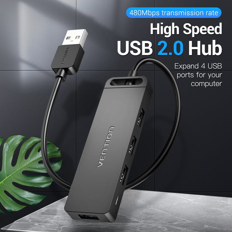 VENTION 4-Port USB 2.0 Hub With Power Supply Black