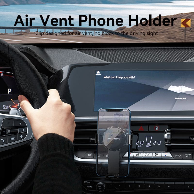 VENTION Auto-Clamping Car Phone Mount With Duckbill Clip Black Disc Type