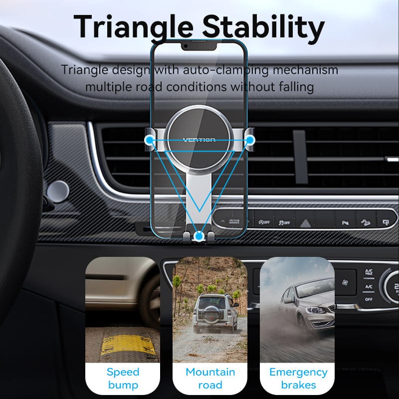 VENTION Auto-Clamping Car Phone Mount With Spring Clip Gray Disc Type