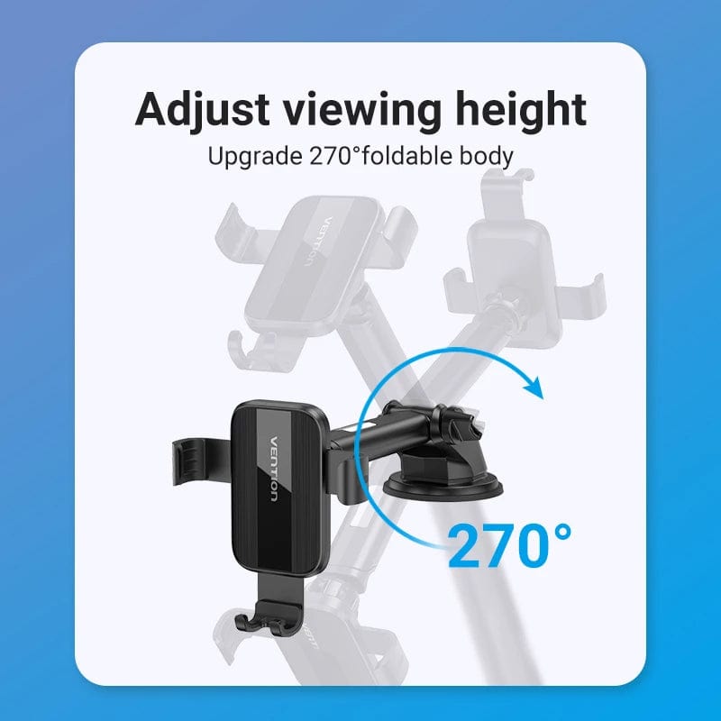 VENTION Auto-Clamping Car Phone Mount With Suction Cup Black Square Type