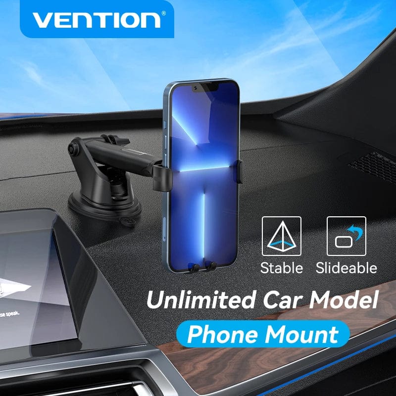 VENTION Auto-Clamping Car Phone Mount With Suction Cup Black Square Type