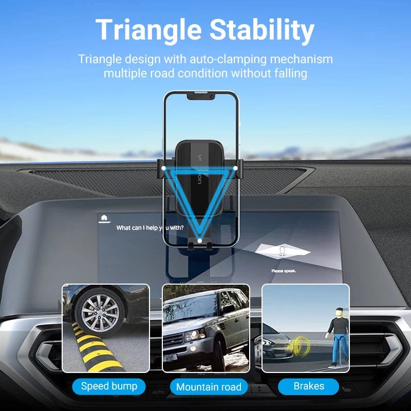 VENTION Auto-Clamping Car Phone Mount With Suction Cup Black Square Type