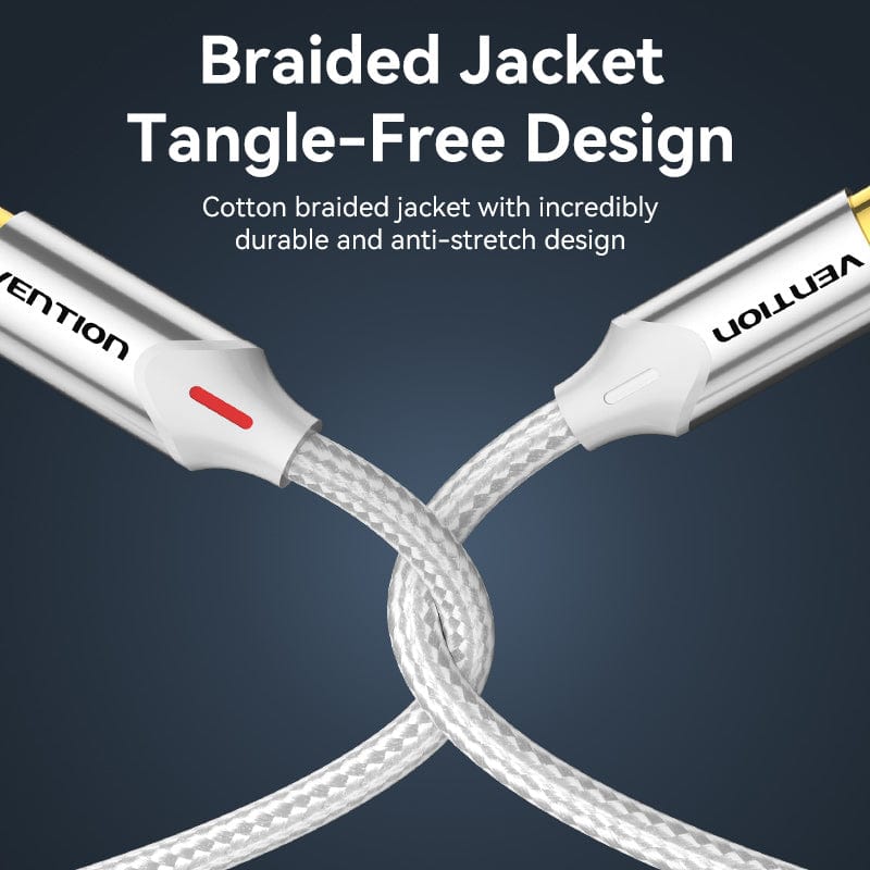 VENTION Cotton Braided 2RCA Male to Male Audio Cable  Silver Aluminum Alloy Type