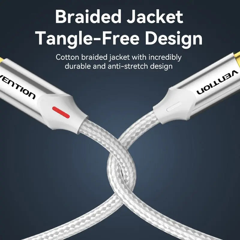 Vention Cotton Braided 2RCA Male to Male Audio Cable Silver Aluminum Alloy Type - Vention