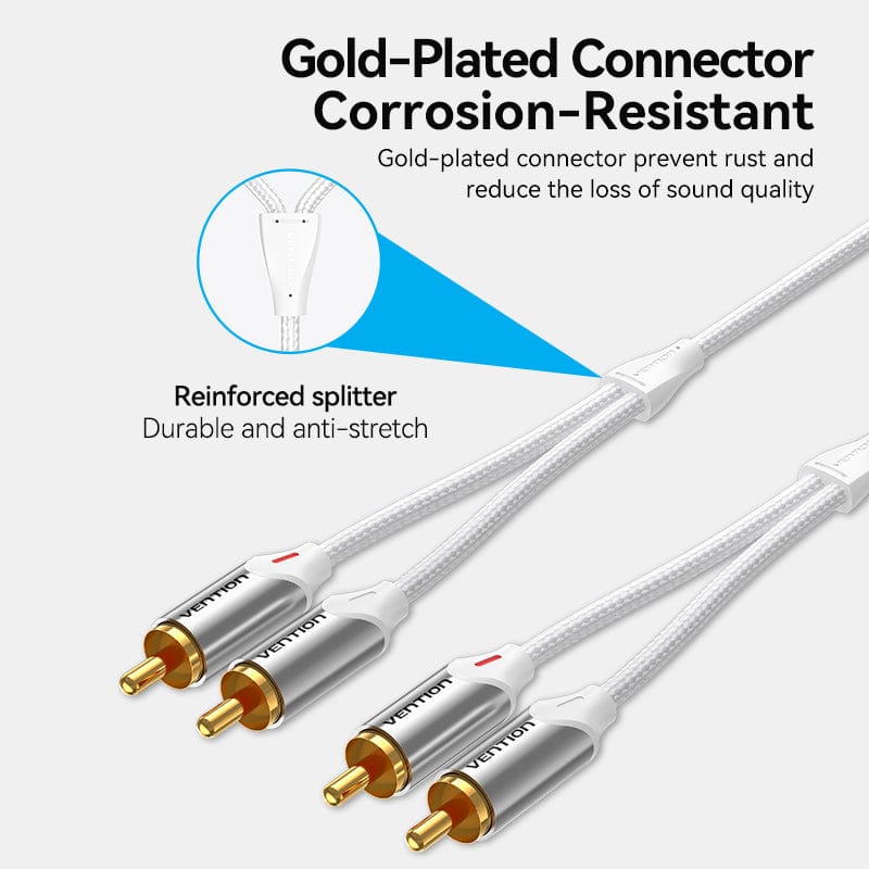VENTION Cotton Braided 2RCA Male to Male Audio Cable  Silver Aluminum Alloy Type