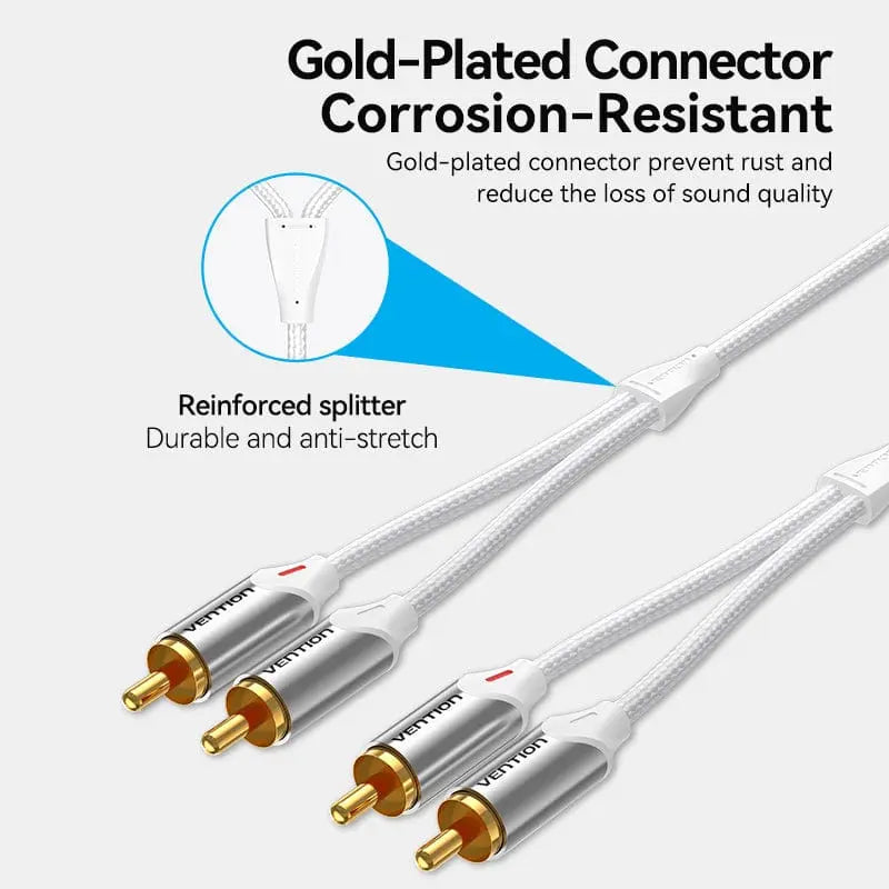 Vention Cotton Braided 2RCA Male to Male Audio Cable Silver Aluminum Alloy Type - Vention