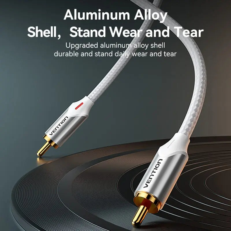 Vention Cotton Braided 2RCA Male to Male Audio Cable Silver Aluminum Alloy Type - Vention