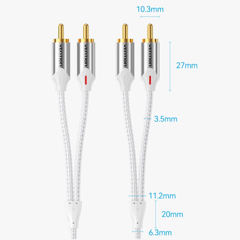VENTION Cotton Braided 2RCA Male to Male Audio Cable  Silver Aluminum Alloy Type