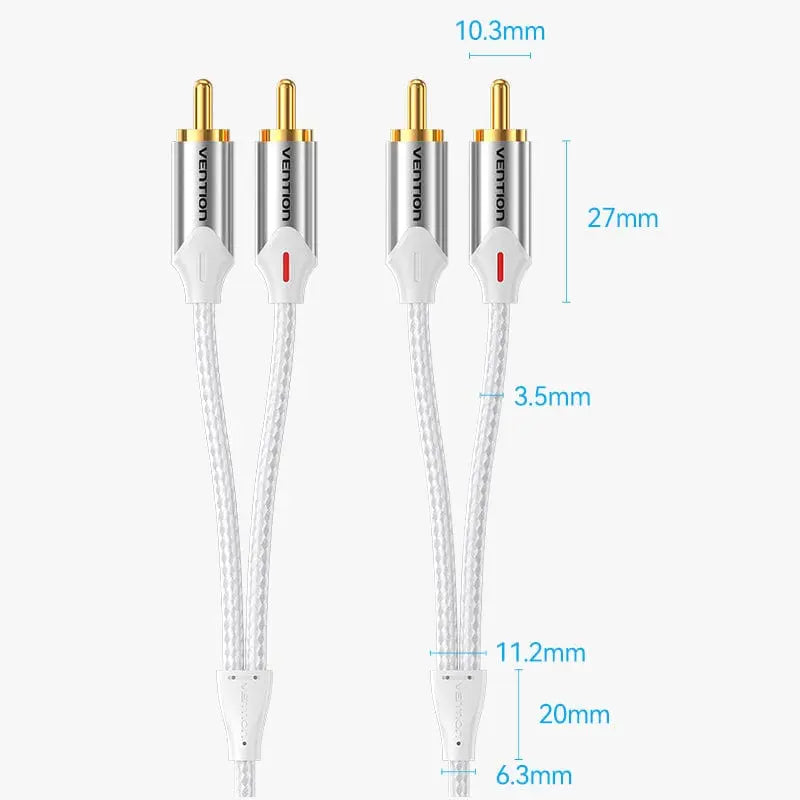 Vention Cotton Braided 2RCA Male to Male Audio Cable Silver Aluminum Alloy Type - Vention