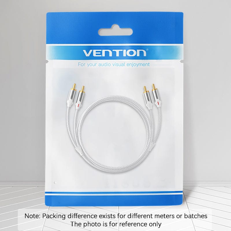VENTION Cotton Braided 2RCA Male to Male Audio Cable  Silver Aluminum Alloy Type