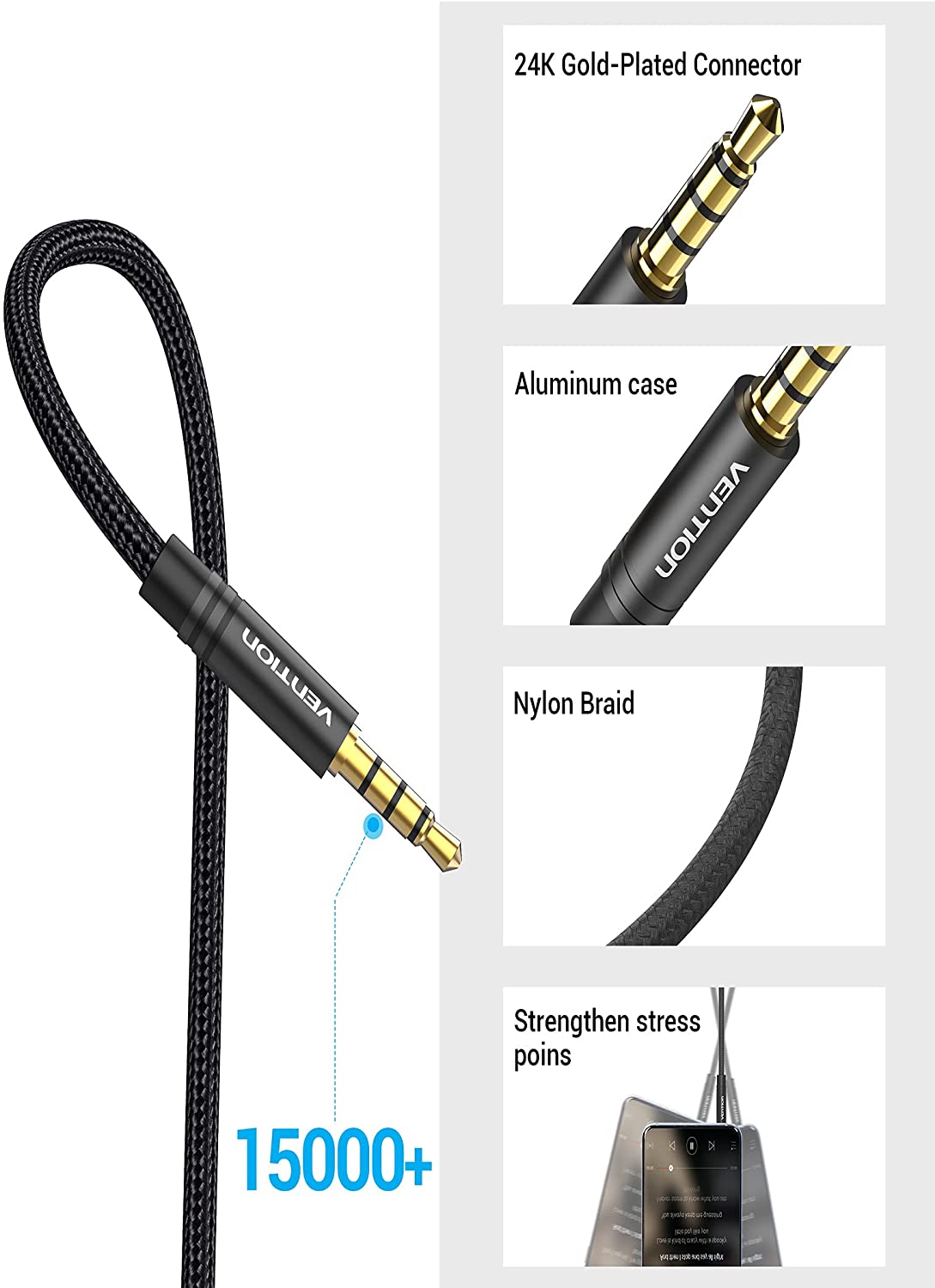 VENTION Cotton Braided 3.5mm Audio Extension Cable