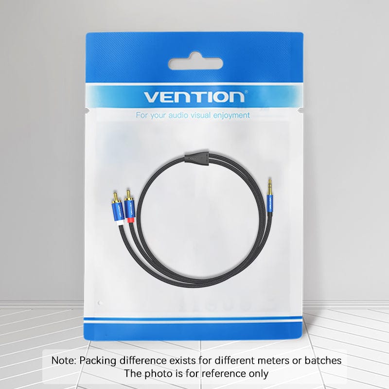 VENTION Cotton Braided 3.5mm Male to 2RCA Male Audio Cable Blue Aluminum Alloy Type