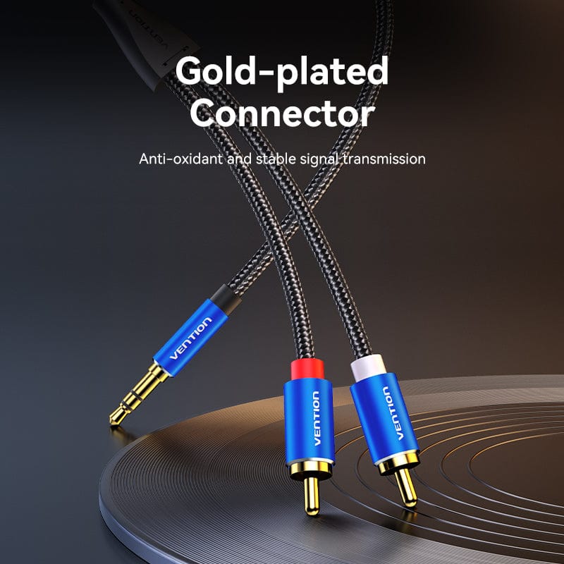 VENTION Cotton Braided 3.5mm Male to 2RCA Male Audio Cable Blue Aluminum Alloy Type