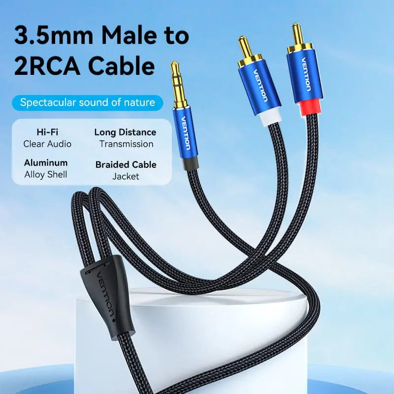 Vention Cotton Braided 3.5mm Male to 2RCA Male Audio Cable Blue Aluminum Alloy Type - Vention