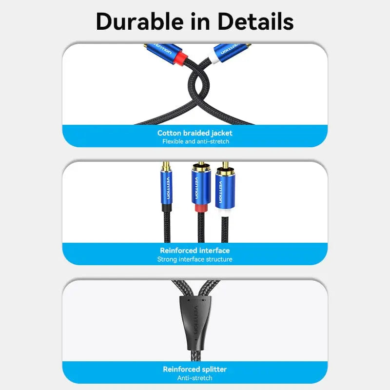 Vention Cotton Braided 3.5mm Male to 2RCA Male Audio Cable Blue Aluminum Alloy Type - Vention