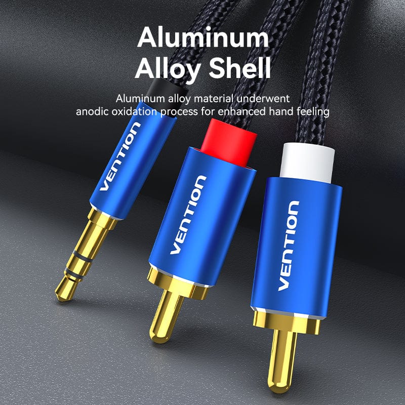 VENTION Cotton Braided 3.5mm Male to 2RCA Male Audio Cable Blue Aluminum Alloy Type