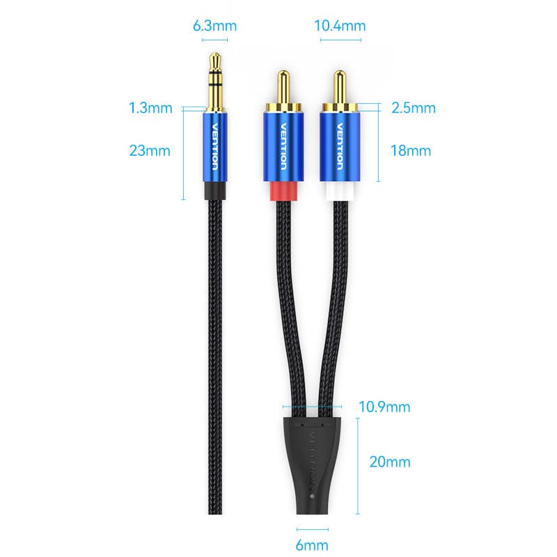 VENTION Cotton Braided 3.5mm Male to 2RCA Male Audio Cable Blue Aluminum Alloy Type