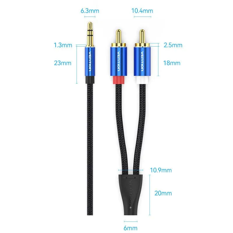 Vention Cotton Braided 3.5mm Male to 2RCA Male Audio Cable Blue Aluminum Alloy Type - Vention