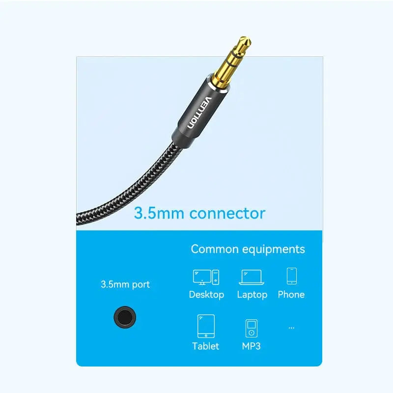 Vention Cotton Braided 3.5mm Male to 2RCA Male Audio Cable Blue Aluminum Alloy Type - Vention