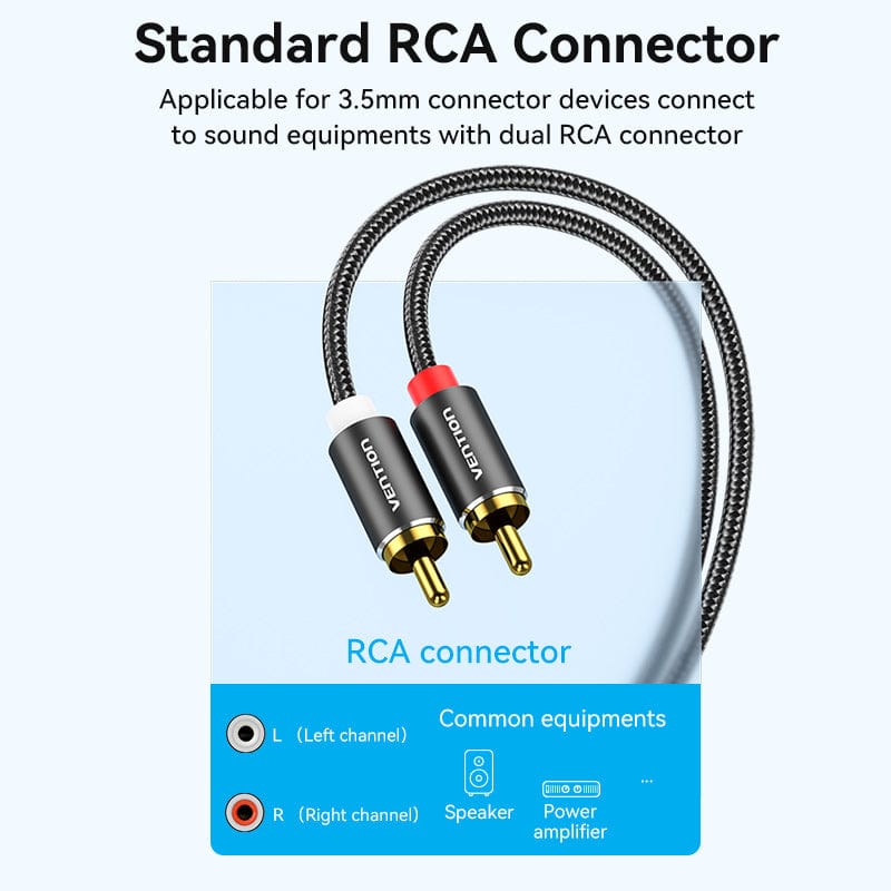 VENTION Cotton Braided 3.5mm Male to 2RCA Male Audio Cable Blue Aluminum Alloy Type