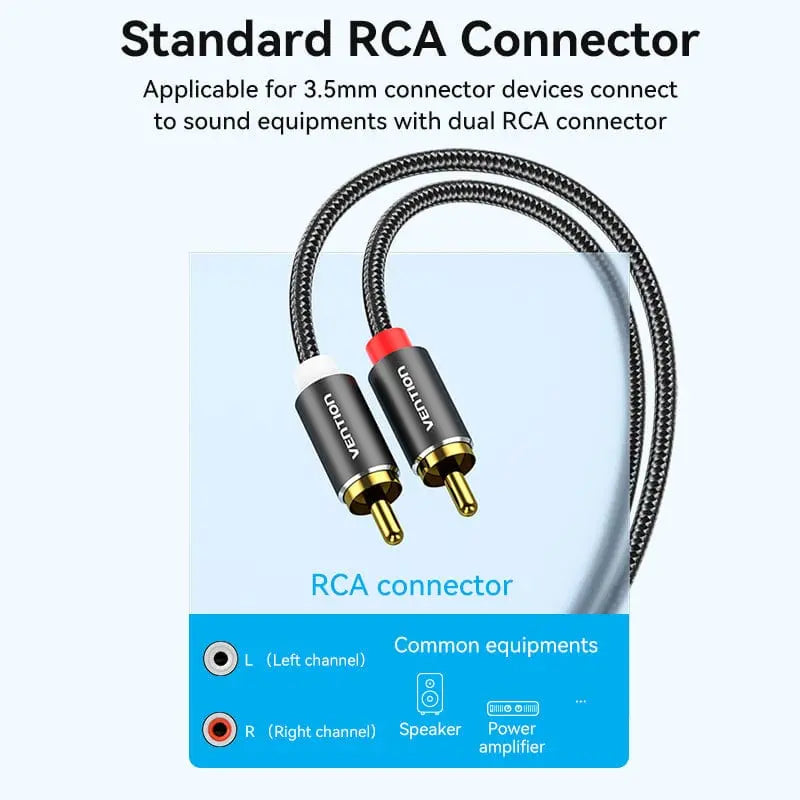 Vention Cotton Braided 3.5mm Male to 2RCA Male Audio Cable Blue Aluminum Alloy Type - Vention