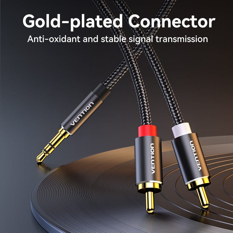 VENTION Cotton Braided 3.5mm Male to 2RCA Male Audio Cable Blue Aluminum Alloy Type