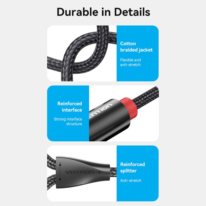 VENTION Cotton Braided 3.5mm Male to 2RCA Male Audio Cable Blue Aluminum Alloy Type