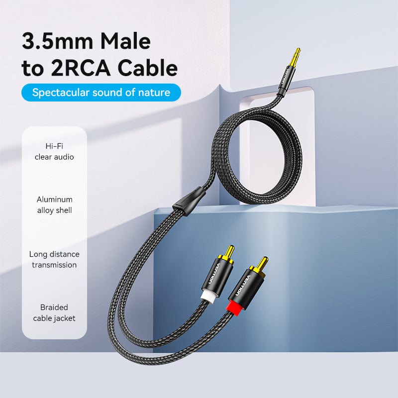 VENTION Cotton Braided 3.5mm Male to 2RCA Male Audio Cable Blue Aluminum Alloy Type