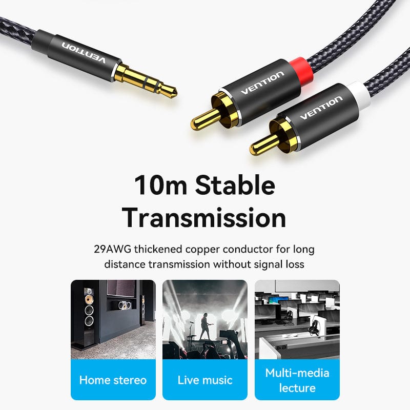 VENTION Cotton Braided 3.5mm Male to 2RCA Male Audio Cable Blue Aluminum Alloy Type