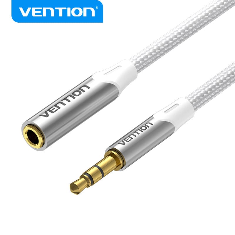VENTION Cotton Braided 3.5mm Male to 3.5mm Female Audio Extension Cable Silver Aluminum Alloy Type