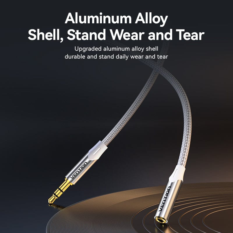 VENTION Cotton Braided 3.5mm Male to 3.5mm Female Audio Extension Cable  Silver Aluminum Alloy Type