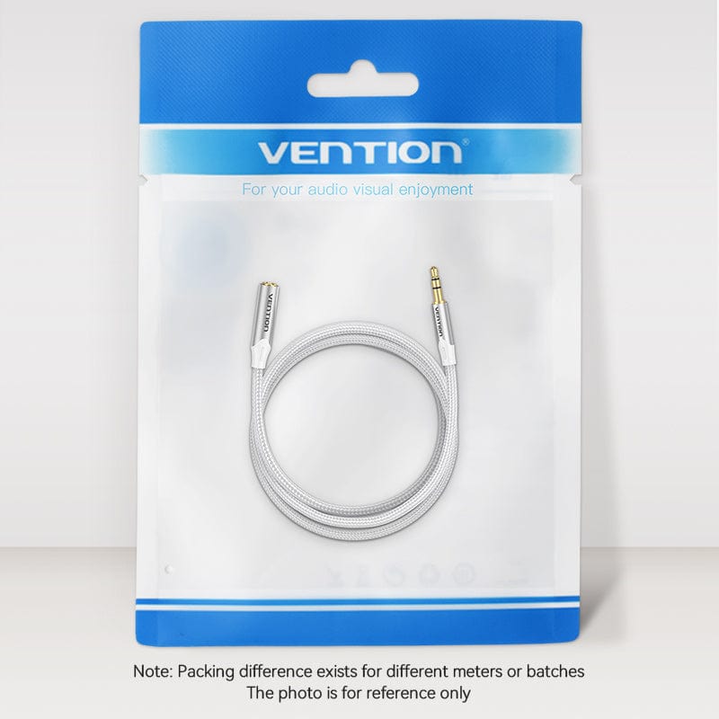 VENTION Cotton Braided 3.5mm Male to 3.5mm Female Audio Extension Cable  Silver Aluminum Alloy Type