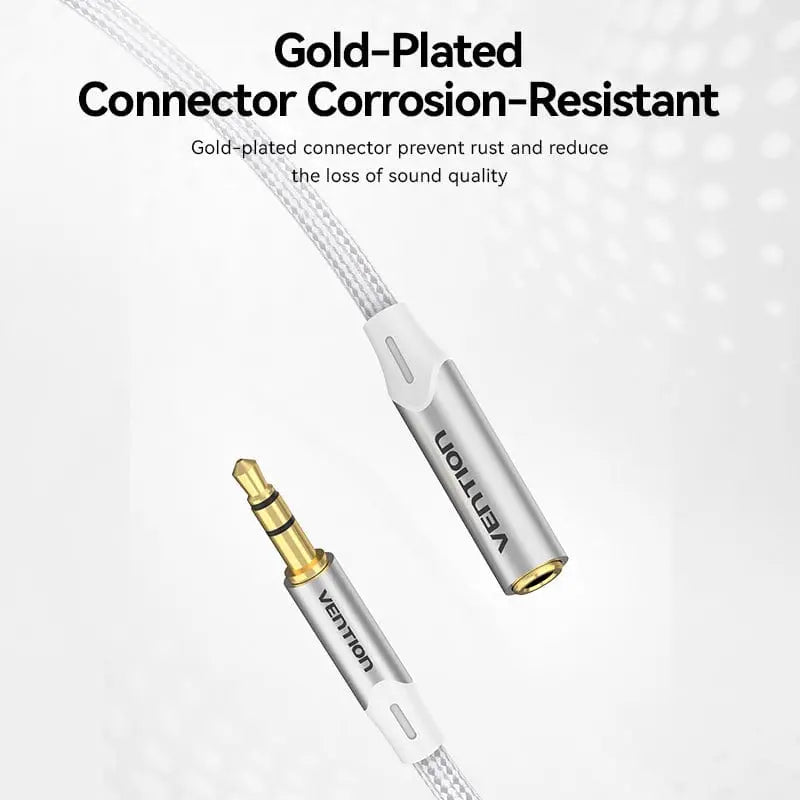 Vention Cotton Braided 3.5mm Male to 3.5mm Female Audio Extension Cable Silver Aluminum Alloy Type - Vention
