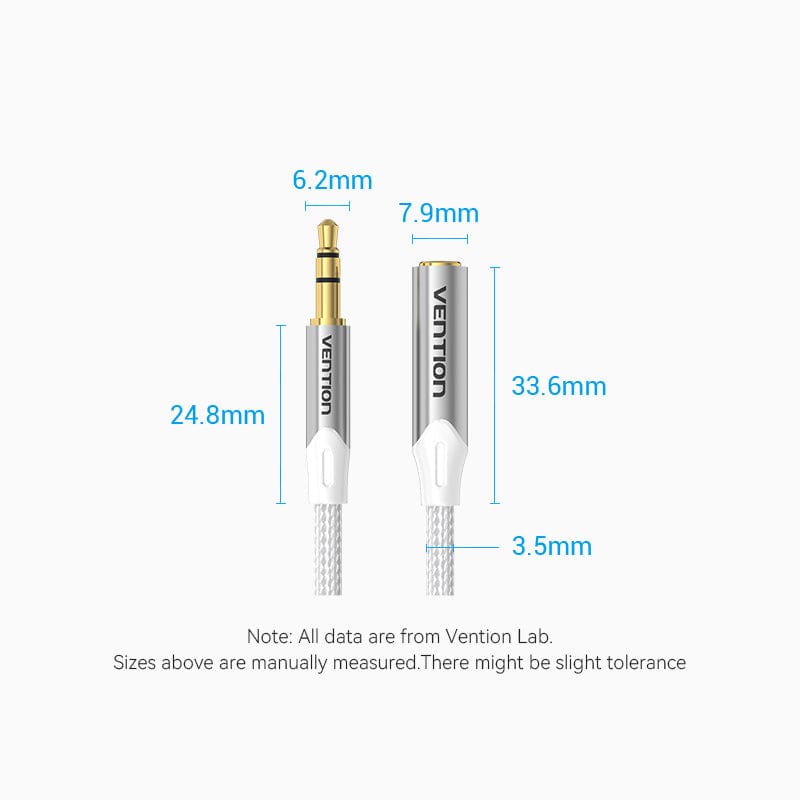 VENTION Cotton Braided 3.5mm Male to 3.5mm Female Audio Extension Cable  Silver Aluminum Alloy Type