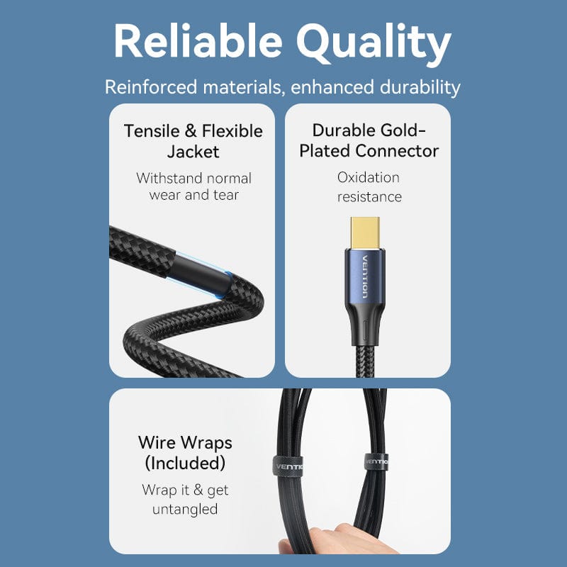 VENTION Cotton Braided Mini DP Male to Male 8K HD Cable Blue Aluminum Alloy Type