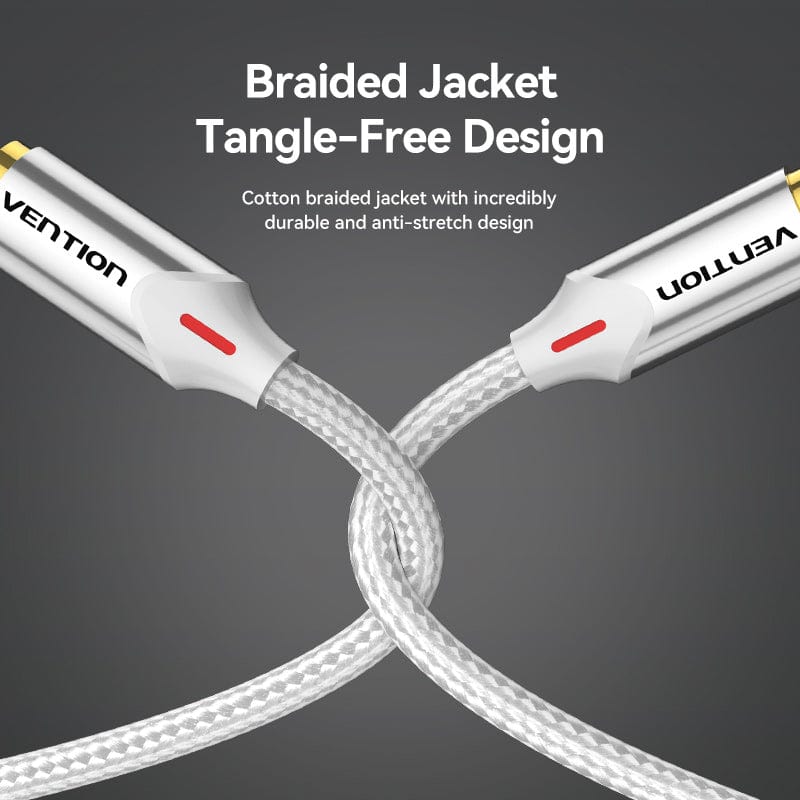 VENTION Cotton Braided RCA Male to Male Audio Cable Silver Aluminum Alloy Type