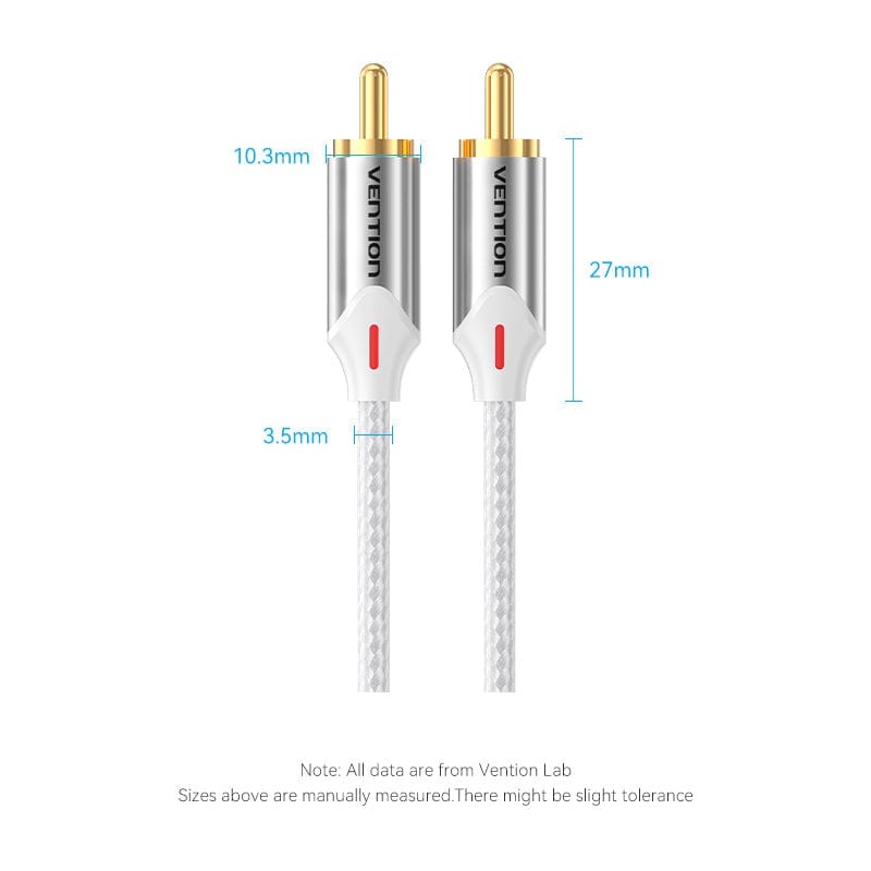 VENTION Cotton Braided RCA Male to Male Audio Cable Silver Aluminum Alloy Type
