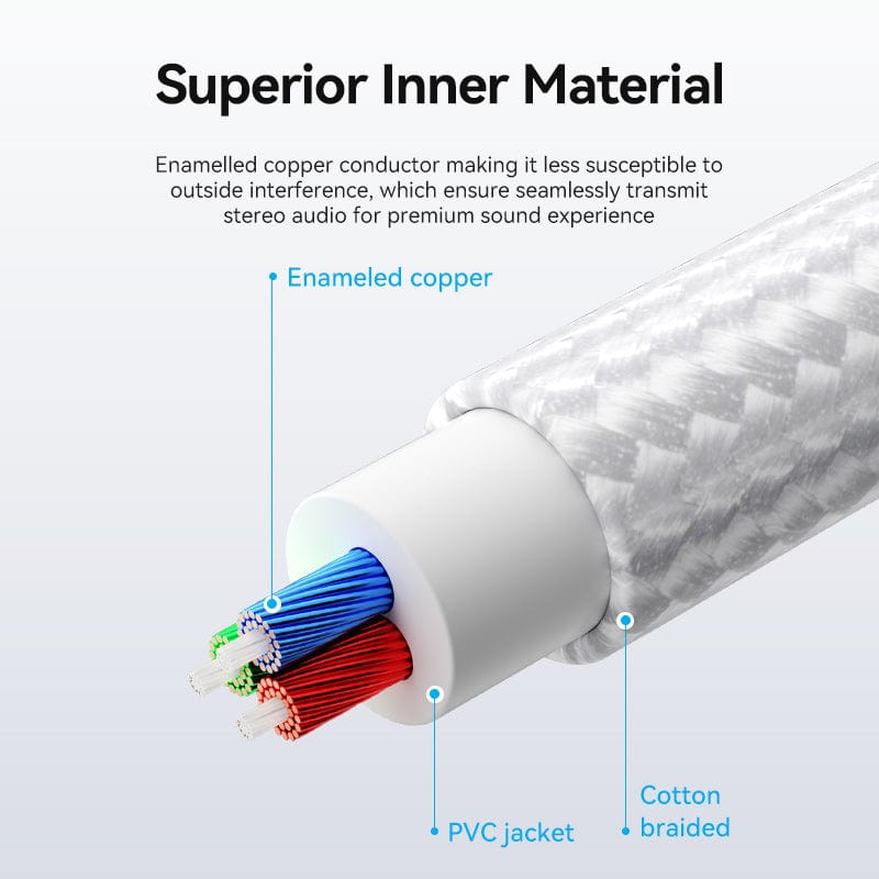 VENTION Cotton Braided RCA Male to Male Audio Cable Silver Aluminum Alloy Type