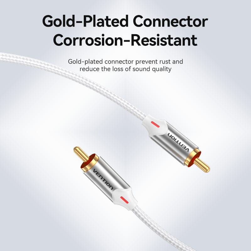 VENTION Cotton Braided RCA Male to Male Audio Cable Silver Aluminum Alloy Type